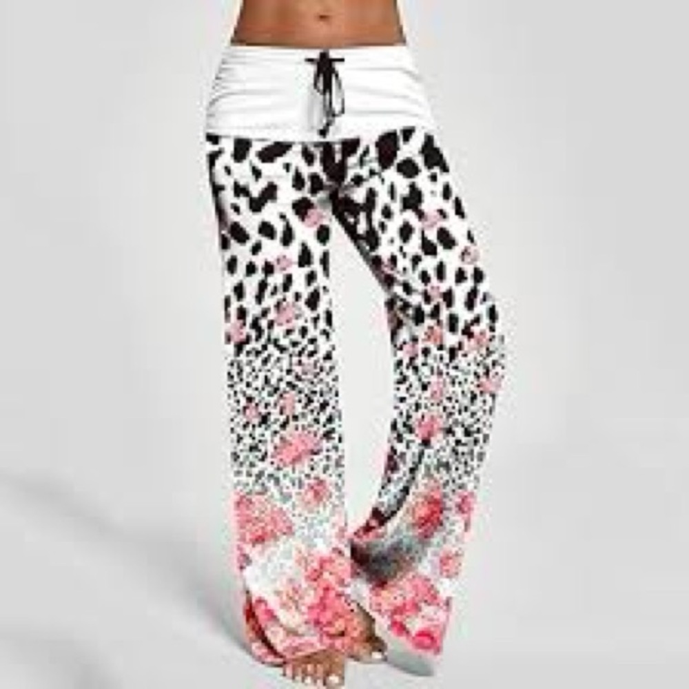 Leopard & Flower Print Palazzo Pants Size Medium